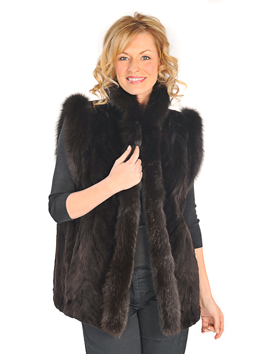 Fox Trimmed Sheared Mink Vest – Mahogany Mink – Madison Avenue Mall Furs