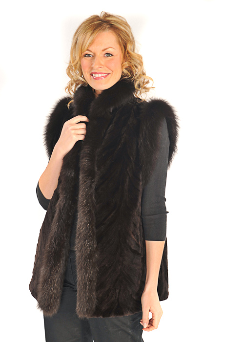 Fox Trimmed Sheared Mink Vest – Mahogany Mink – Madison Avenue Mall Furs