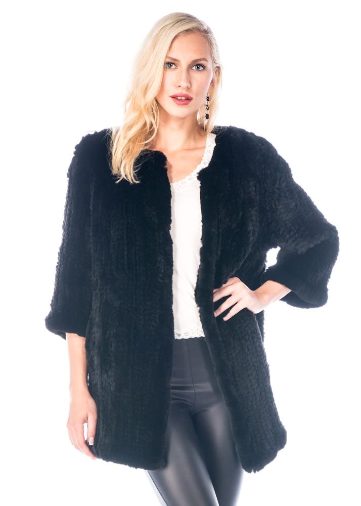 Black Sweater With Fur Full Zip – Vercini