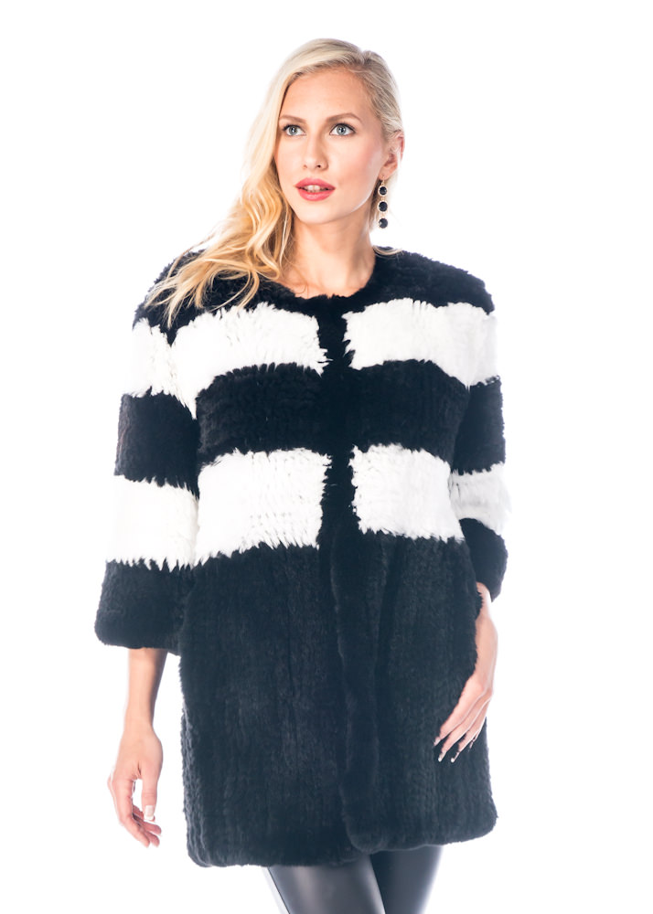 Fur Sweater - Black & White Knitted Rex Cardigan
