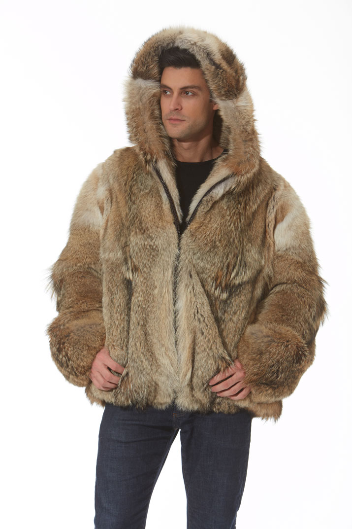 Coyote Mens Hooded Parka Jacket – Natural Coyote – Madison Avenue Mall Furs
