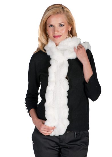 real natural fur scarf & muffler-natural white knitted ruffled fur scarf and muffler
