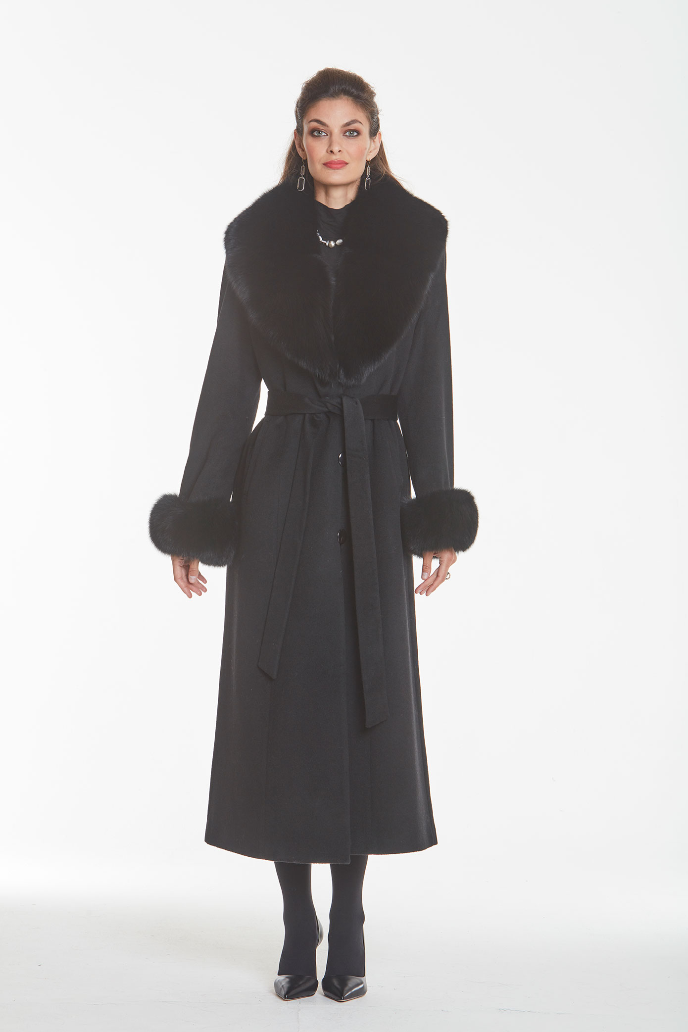 Cashmere Coat – Black Fox Trim – Madison Avenue Mall Furs