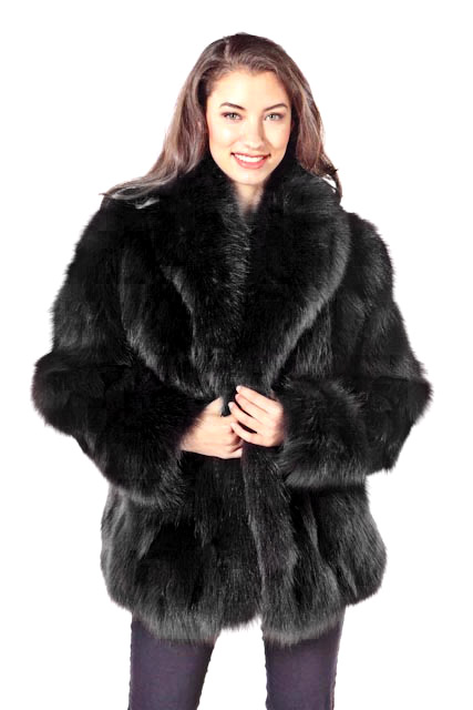 Black Fox Fur Jacket – Sculptured Fox 25 – Madison Avenue Mall Furs