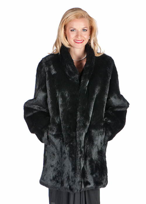 Black Fur Rabbit Jacket-Mandarin Collar-Plus Size – Madison Avenue Mall ...