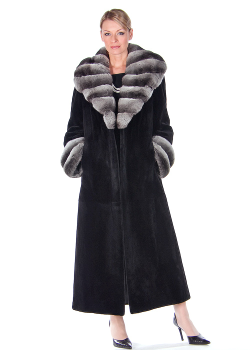 Chinchilla Collar Black Sheared Mink Coat | Madison Avenue Mall Furs