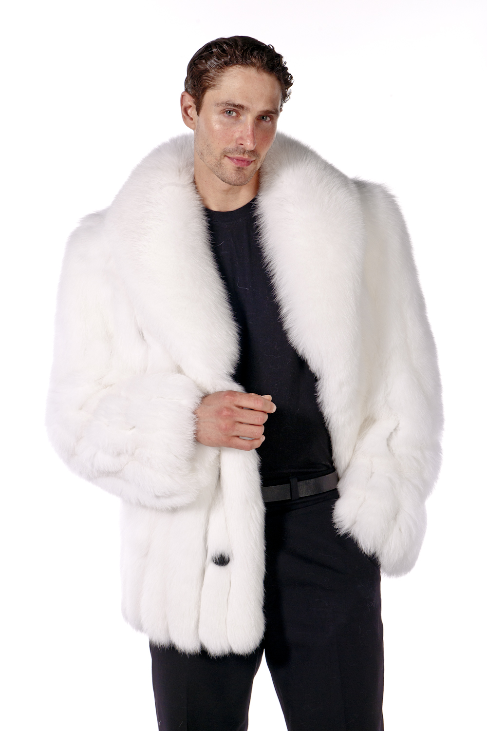 white fox fur collar