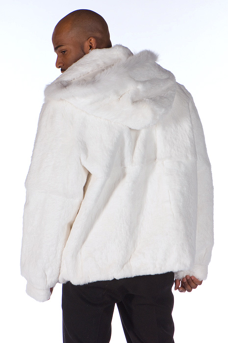 Mens White Fur Zippered Jacket Detachable Hood – Madison Avenue Mall Furs