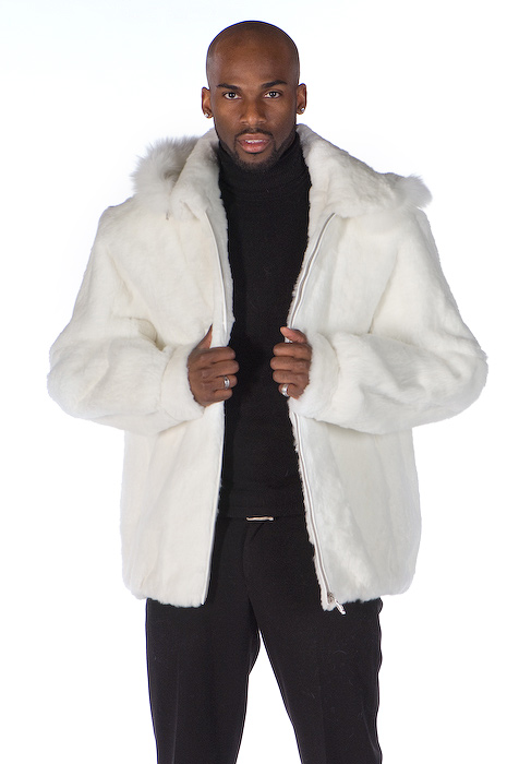 Mid Length Black Fox Fur Coat for Men: FurSource.com