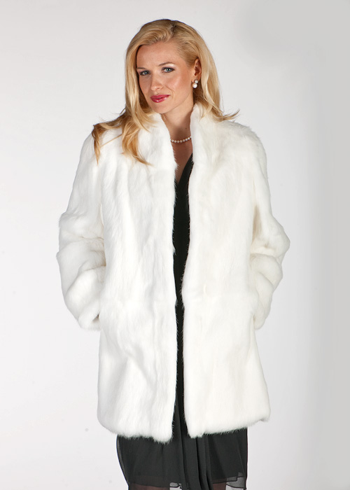 White Fur Rabbit Jacket - Mandarin Collar