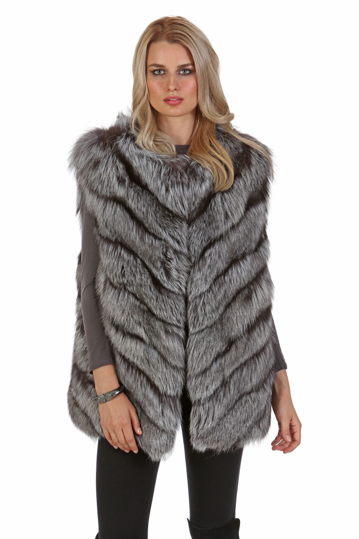 Silver Fox Vest – Chevron Design – Madison Avenue Mall Furs