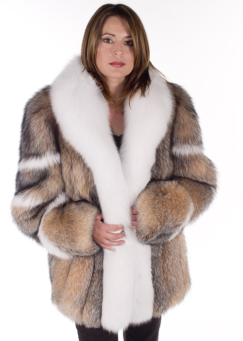 Crystal Fox Jacket – White Fox Trim – Madison Avenue Mall Furs