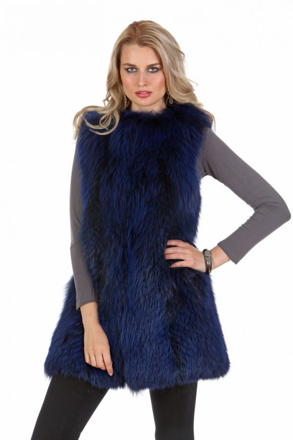 Fox Fur Vest -Navy Blue Cardigan Collar – Madison Avenue Mall Furs
