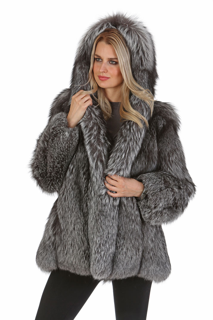 real silver fox fur coat