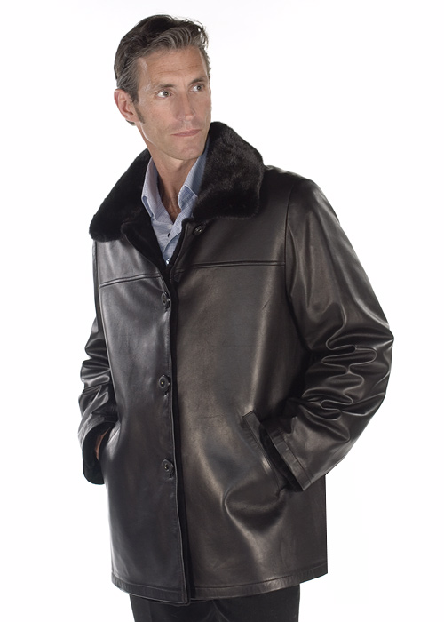 Mens Mink Field Jacket - Leather Reversible 32
