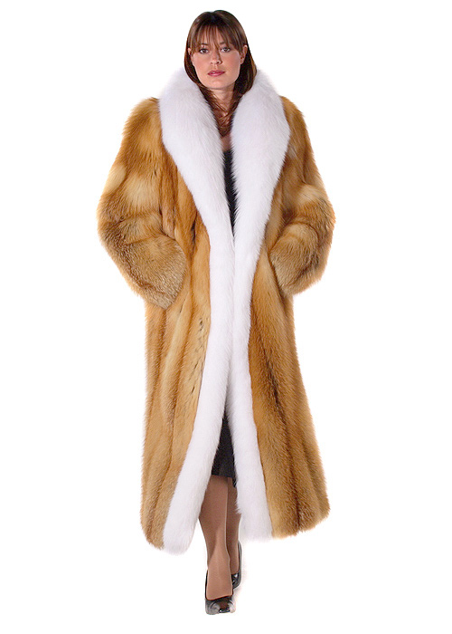Natural Red Fox Fur Coat - White Fox Trim