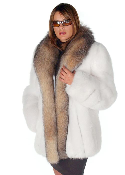 LUXURY WHITE Fox Fur Full Coat With Whole Skins Fur Coa 