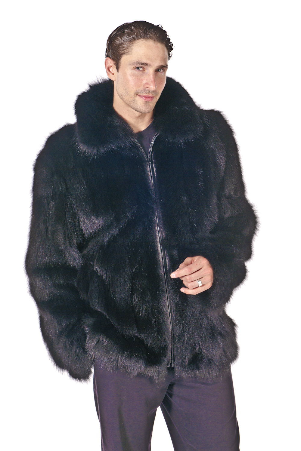Hooded Black Fox Fur Jacket For Men