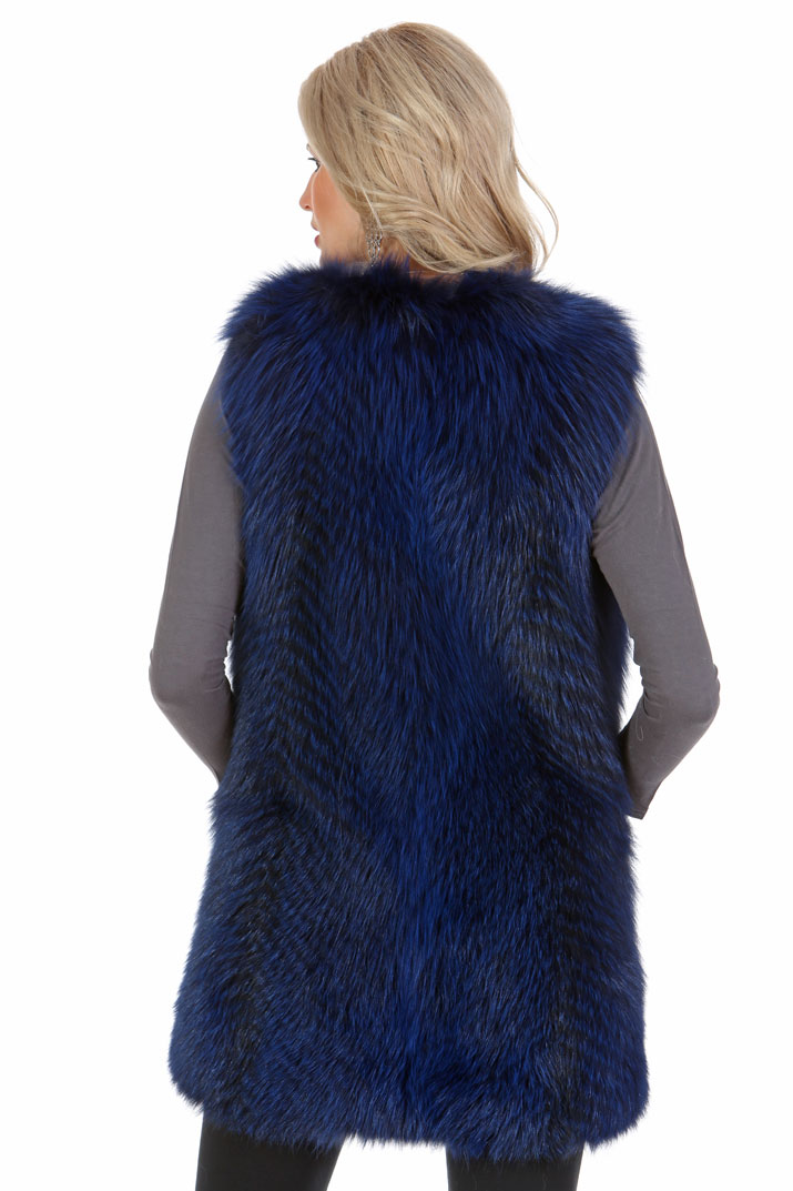 Fox Fur Vest -Navy Blue Cardigan Collar