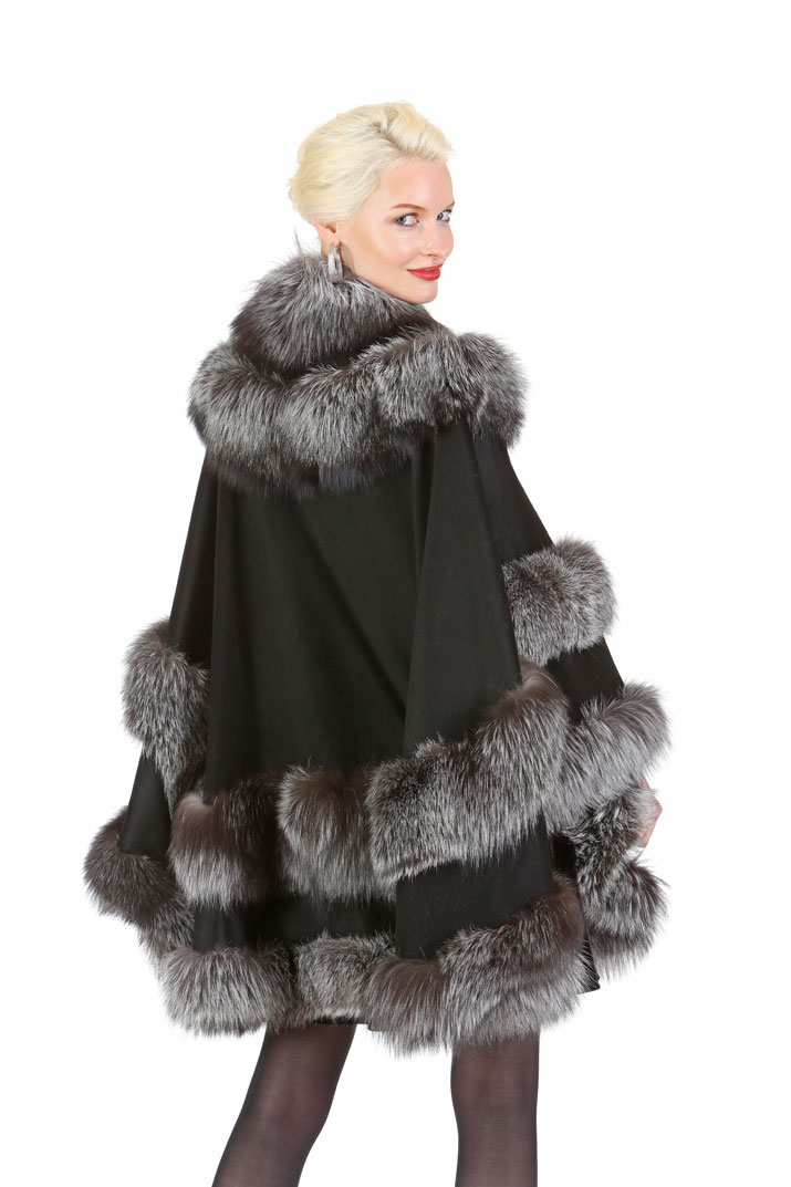 Louis Vuitton Women's Cape Fox Fur and Silk Black