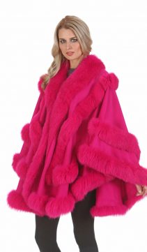 cashmere genuine fox fur trim cape