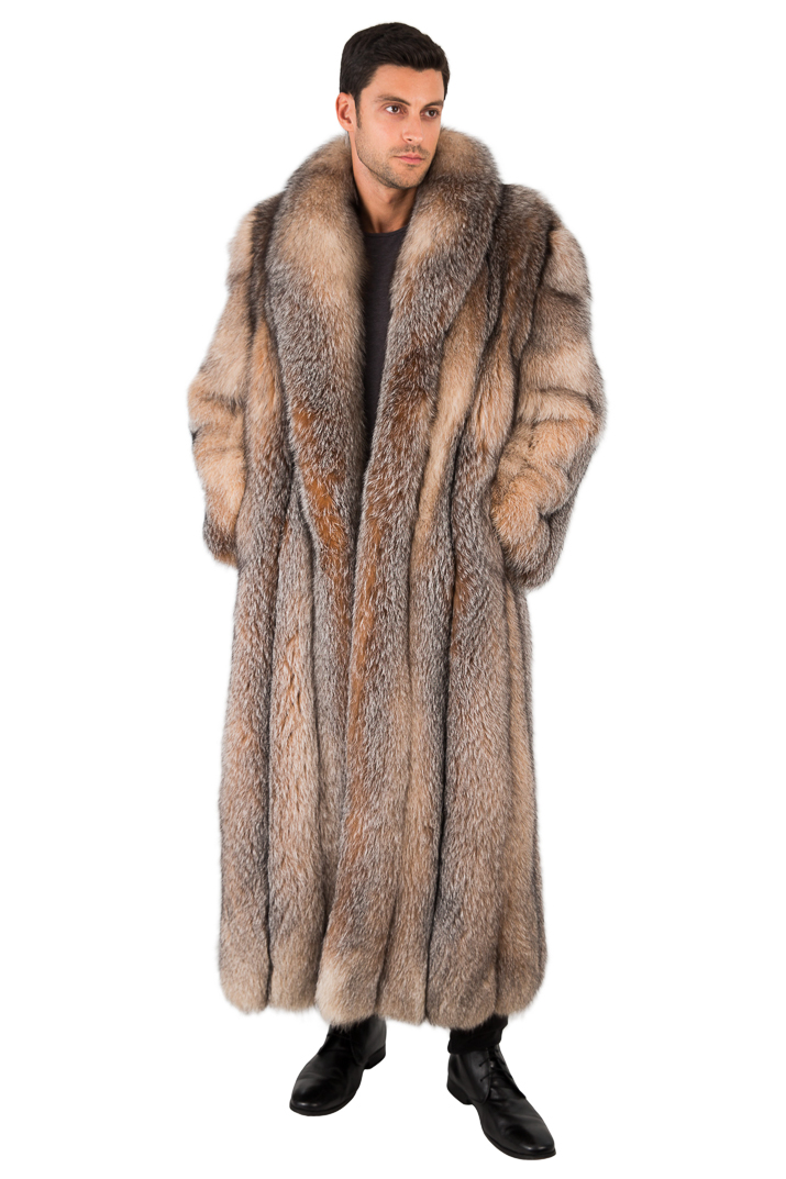 Long Crystal Fox Fur Coat for Men Full Length Genuine Fur Overcoat ...
