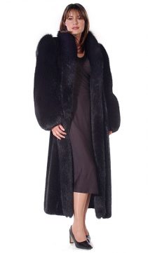 Olivia Textured Mink Stroller Coat with Fox Tuxedo Collar