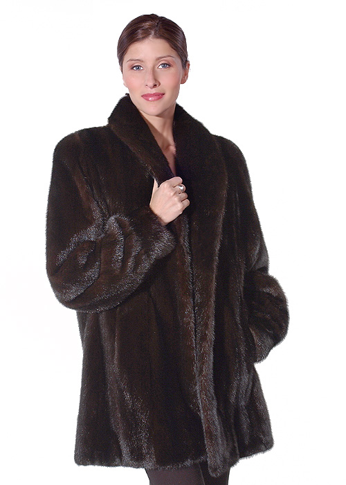 Mink Fur Jacket – Mahogany Mink Fur Shawl Collar – Madison Avenue Mall Furs