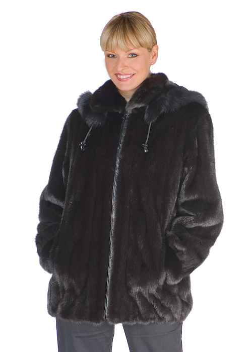 Mink Jacket – Zippered Ranch Mink Fox Trimmed – Madison Avenue Mall Furs