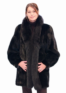 Ranch Mink Coat Black Fox Fur Tuxedo Trim Fronts #2112 – MARC