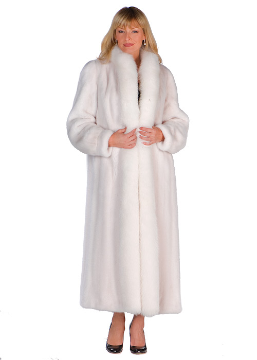 White Mink Full Length Coat - White Fox Trimmed