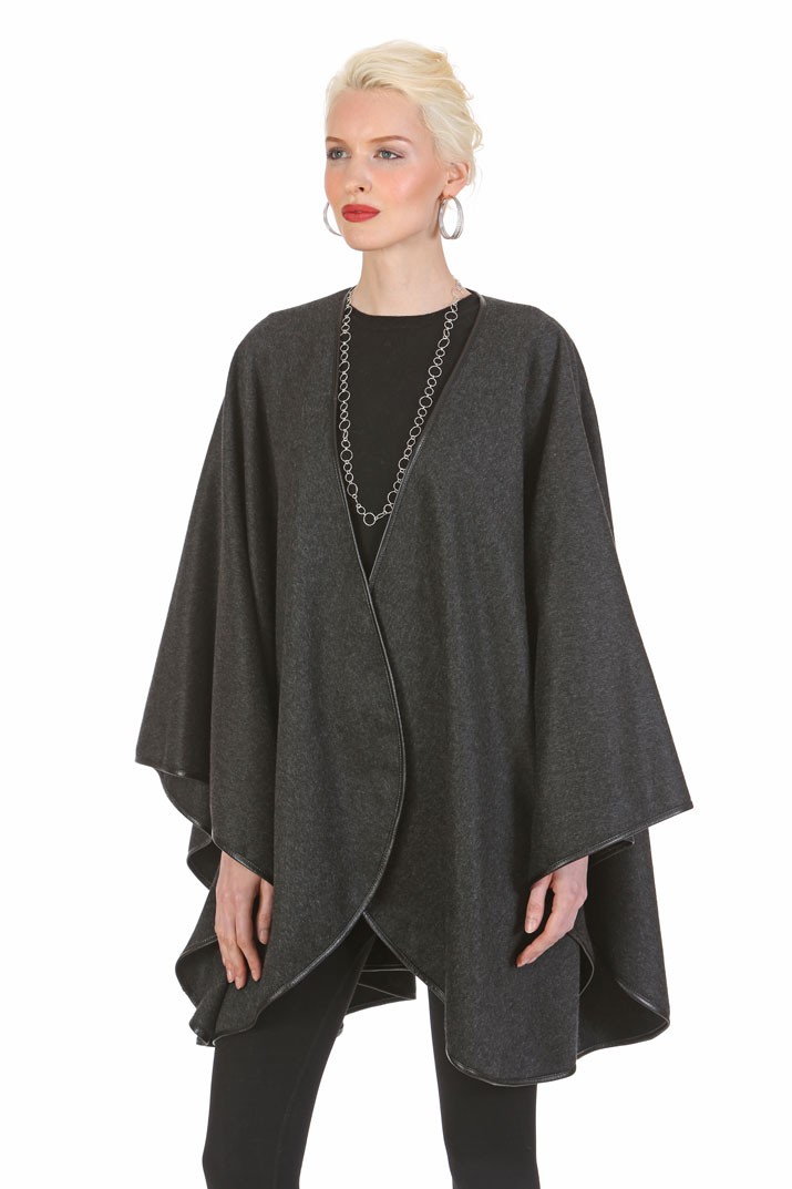 Cashmere Cape – Charcoal Gray – Leather Trimmed -Easy and Elegant ...