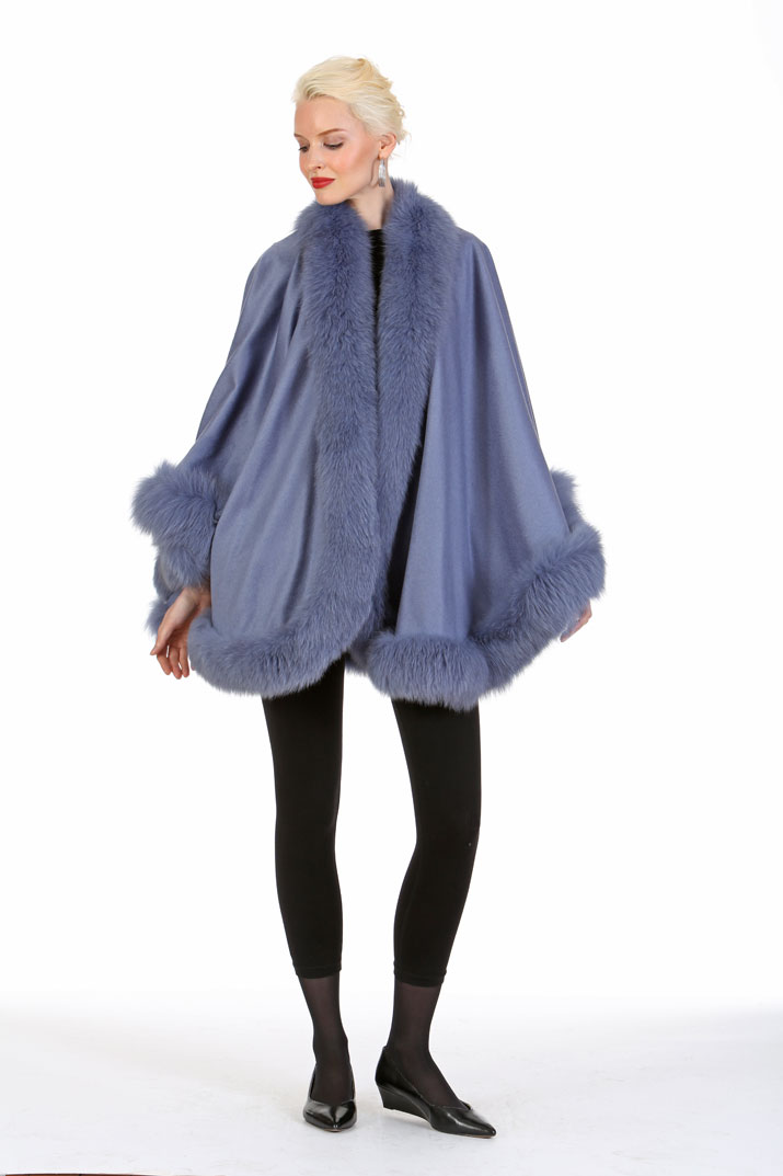 bereiken Eigenwijs Verzadigen Lavender Blue -Cashmere Cape – Lavender Fox Trim – Your Lady – Madison  Avenue Mall Furs
