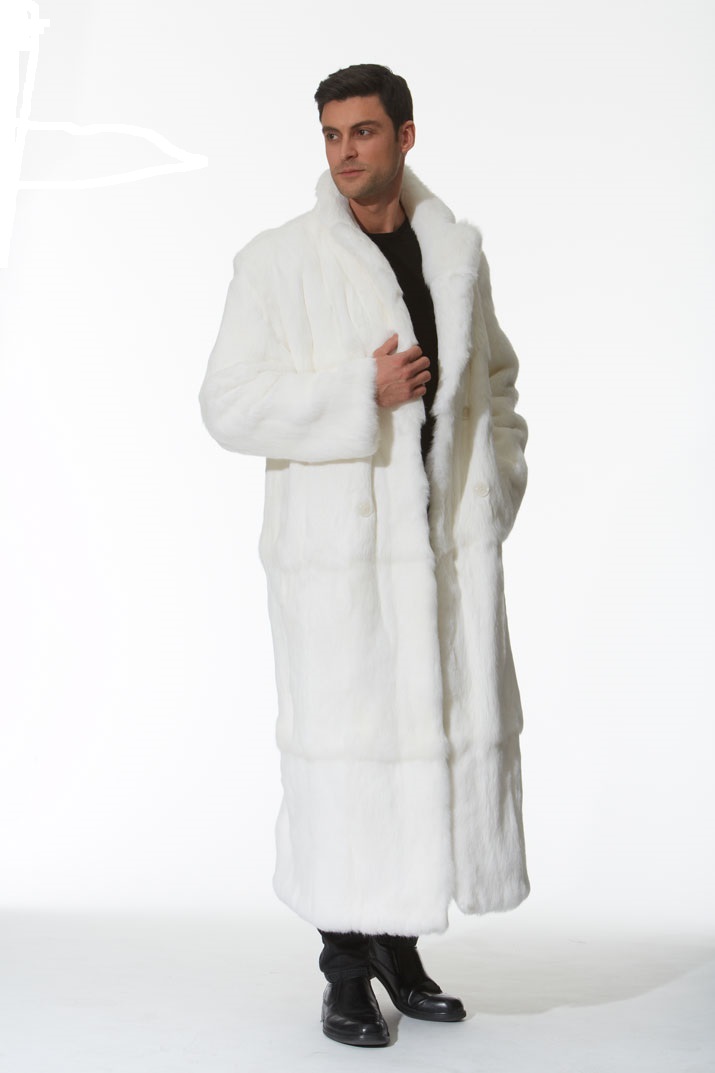 Men’s White Fur Coat – Natural White Rabbit -Double Breasted – Madison ...