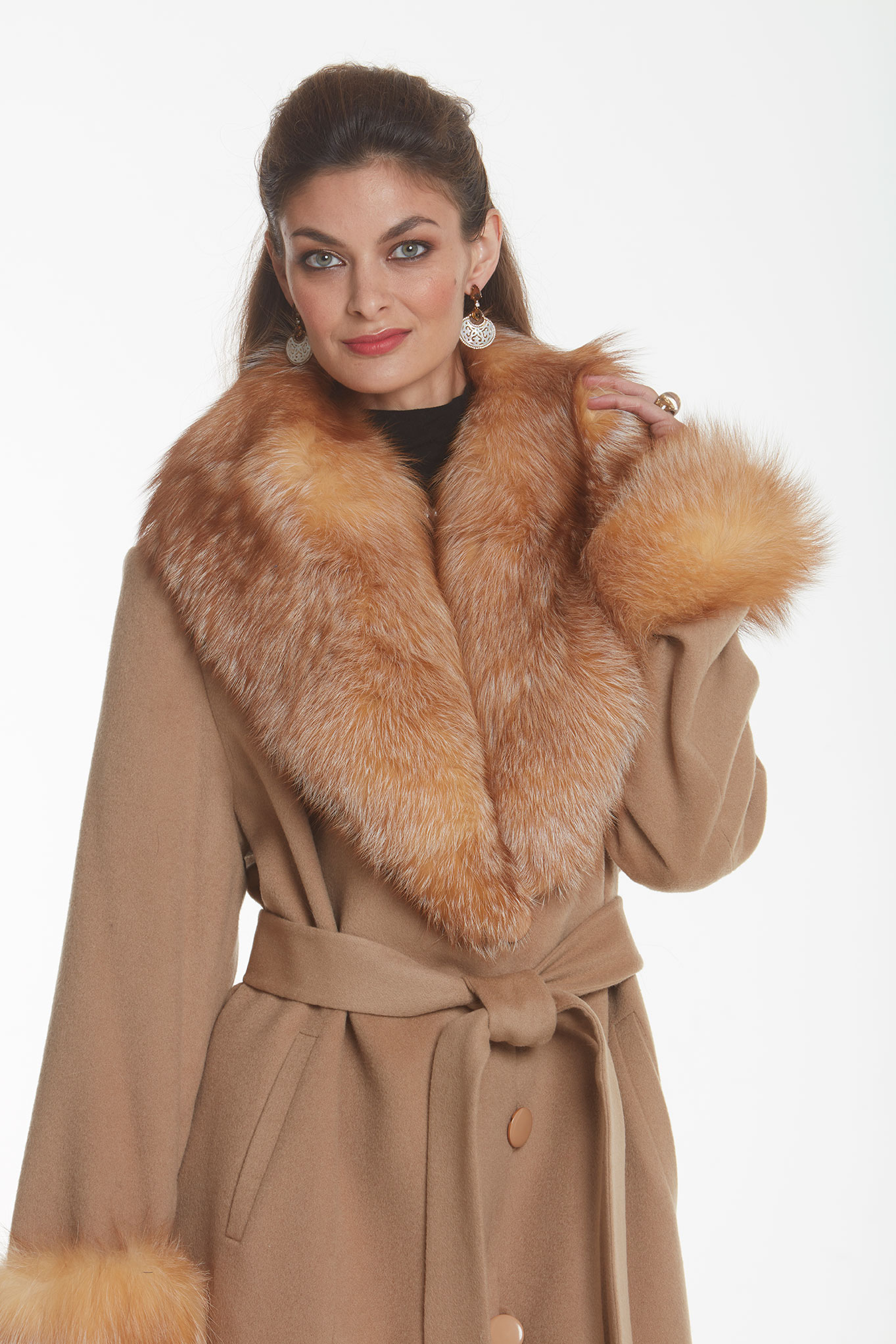 Camel Cashmere Coat – Crystal Fox Collar and Cuffs -Plus Size – Madison ...