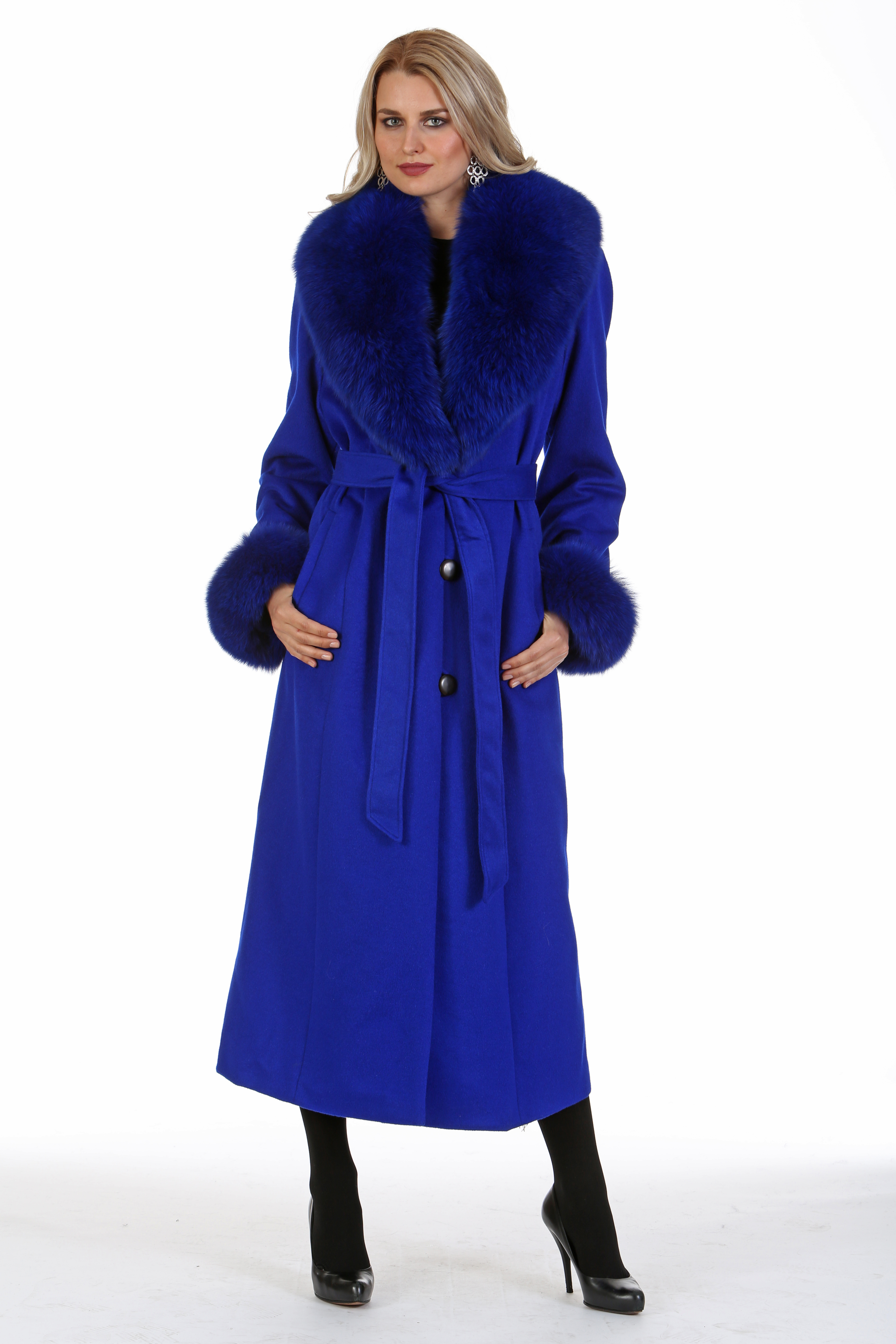 Royal Blue Cashmere Coat- Royal Blue Fox Trim