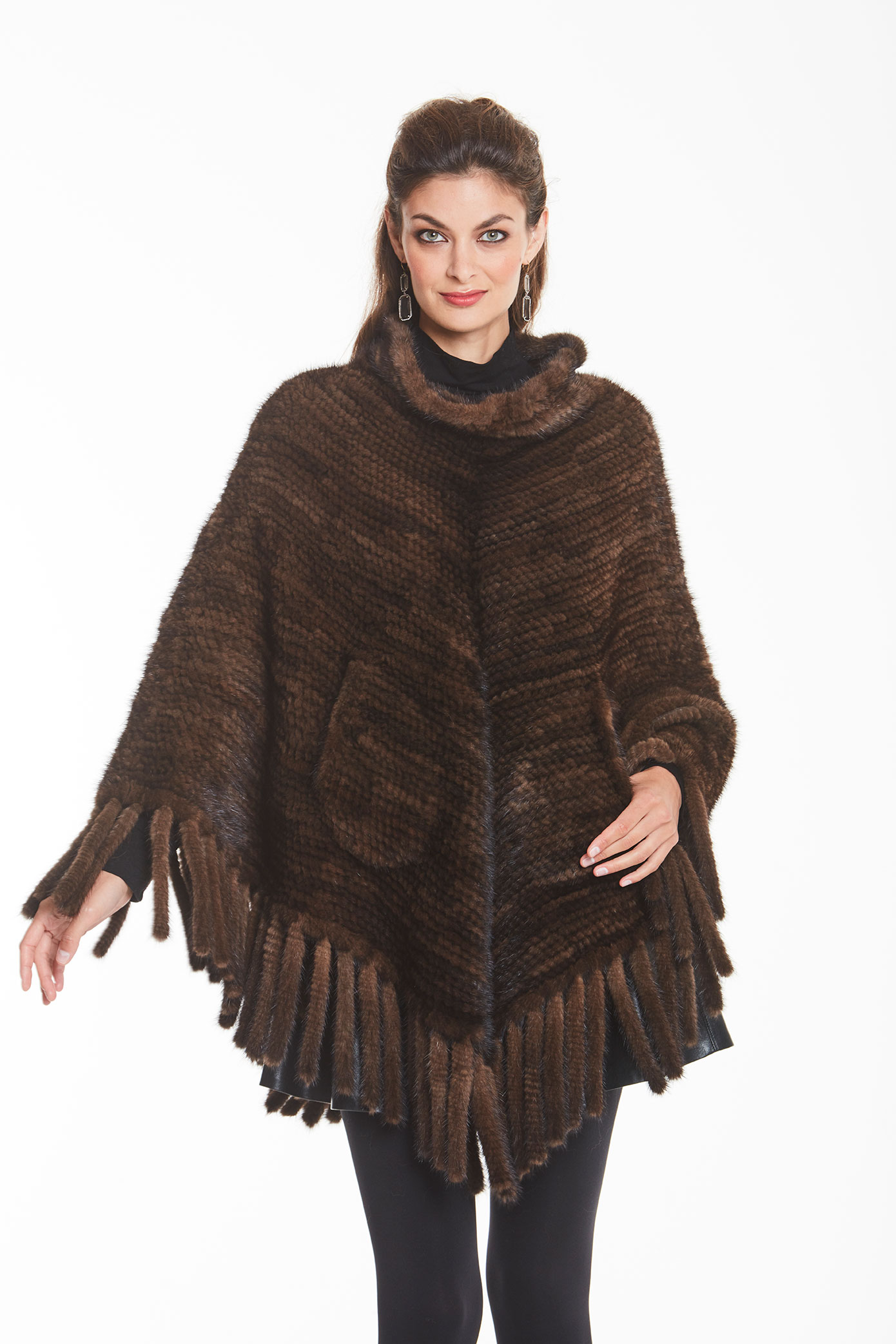 Mink Fur Poncho Cape – Brown Knitted Madison Avenue