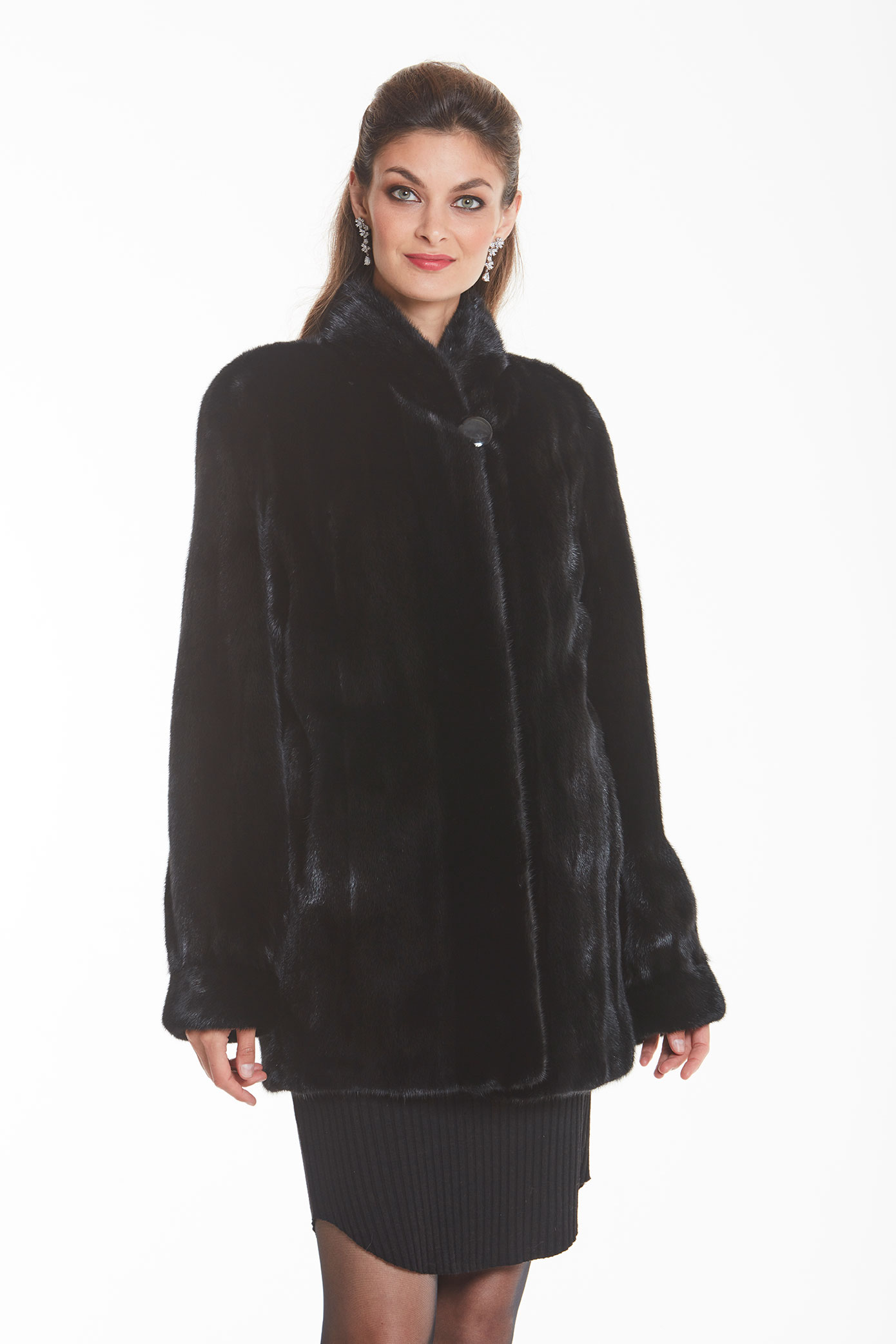 Black Mink Jacket – Mandarin Collar – Ranch Mink – Madison Avenue Mall Furs